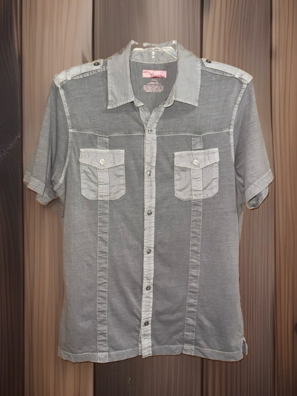 Alfani Gray Short-Sleeve Button-Down Shirt-S-EC